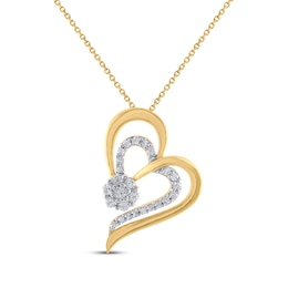 Multi-Diamond Double Heart Cluster Necklace 1/4 ct tw 10K Yellow Gold 18&quot;