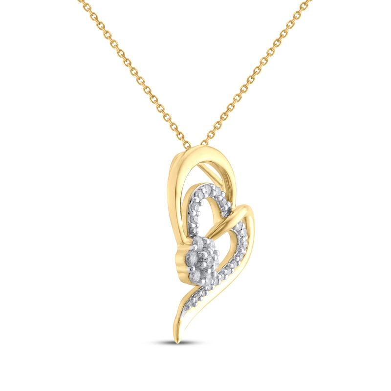 Main Image 2 of Multi-Diamond Double Heart Cluster Necklace 1/4 ct tw 10K Yellow Gold 18&quot;