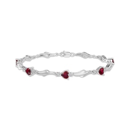 Heart-Shaped Lab-Created Ruby & White Lab-Created Sapphire Link Bracelet Sterling Silver 7.25&quot;