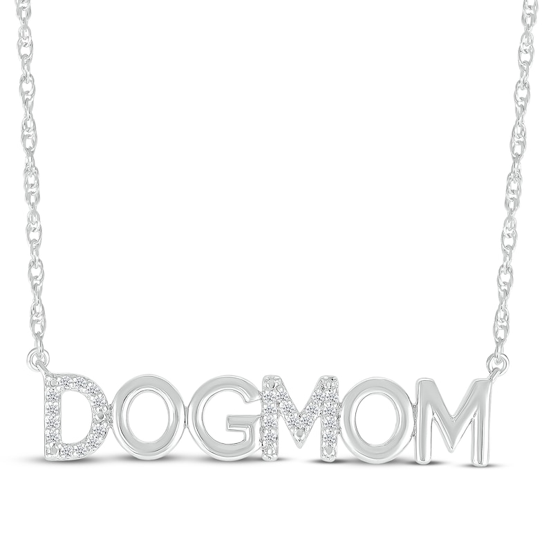 Main Image 1 of Diamond &quot;Dog Mom&quot; Necklace 1/15 ct tw Sterling Silver 18&quot;