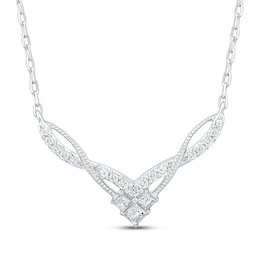 Princess-Cut Diamond Trio Chevron Twist Necklace 1/5 ct tw 10K White Gold 18&quot;