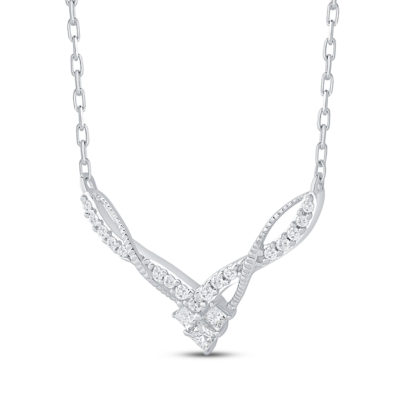 Main Image 2 of Princess-Cut Diamond Trio Chevron Twist Necklace 1/5 ct tw 10K White Gold 18&quot;