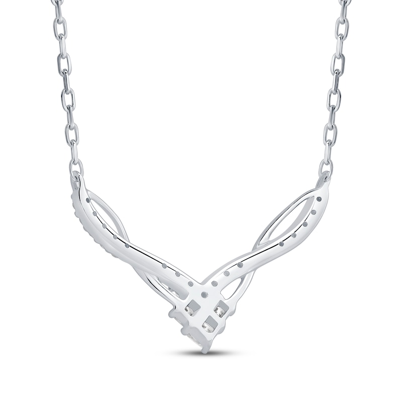 Main Image 3 of Princess-Cut Diamond Trio Chevron Twist Necklace 1/5 ct tw 10K White Gold 18&quot;