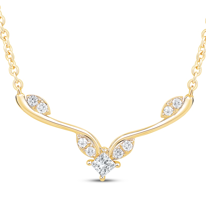 Princess-Cut Diamond Chevron Leaf Necklace 1/4 ct tw 10K Yellow Gold 19"