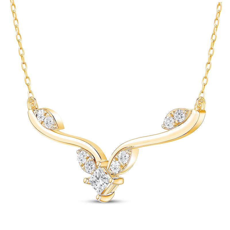 Princess-Cut Diamond Chevron Leaf Necklace 1/4 ct tw 10K Yellow Gold 19"