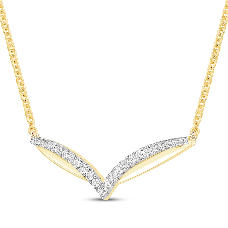 Main Image 2 of Diamond Curved Chevron Necklace 1/3 ct tw 10K Yellow Gold 18&quot;