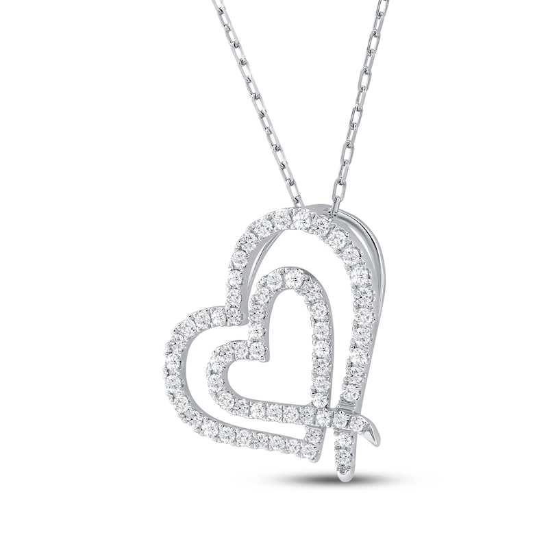 Main Image 2 of Diamond Tilted Double Heart Necklace 1/2 ct tw 10K White Gold 18&quot;