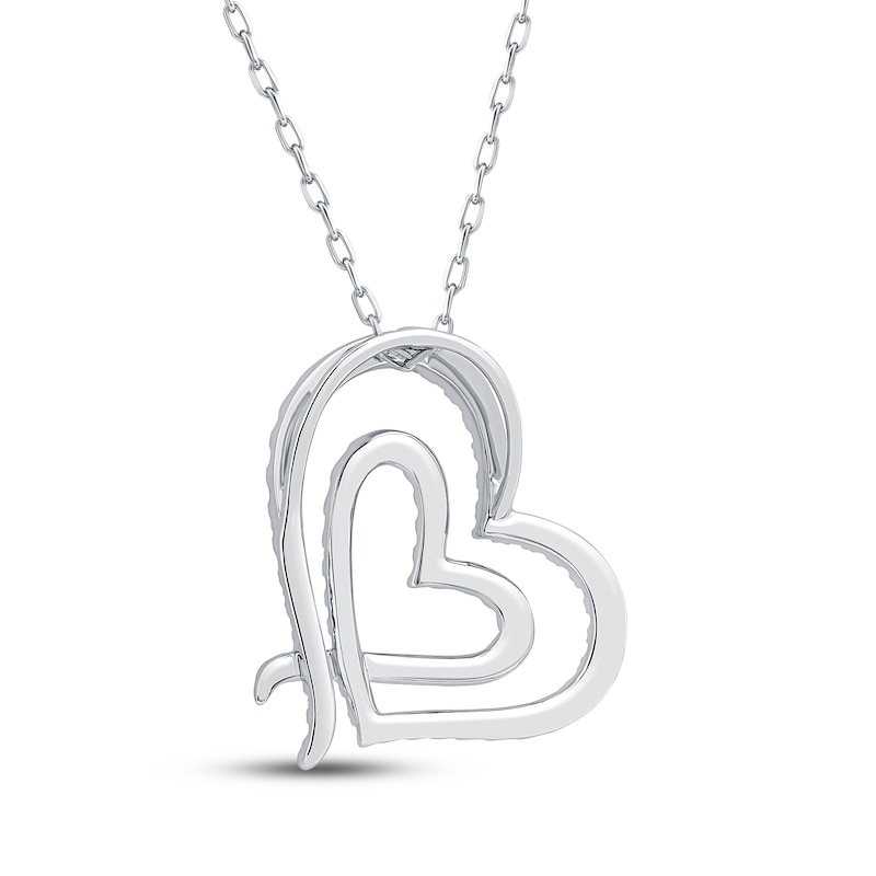 Main Image 3 of Diamond Tilted Double Heart Necklace 1/2 ct tw 10K White Gold 18&quot;