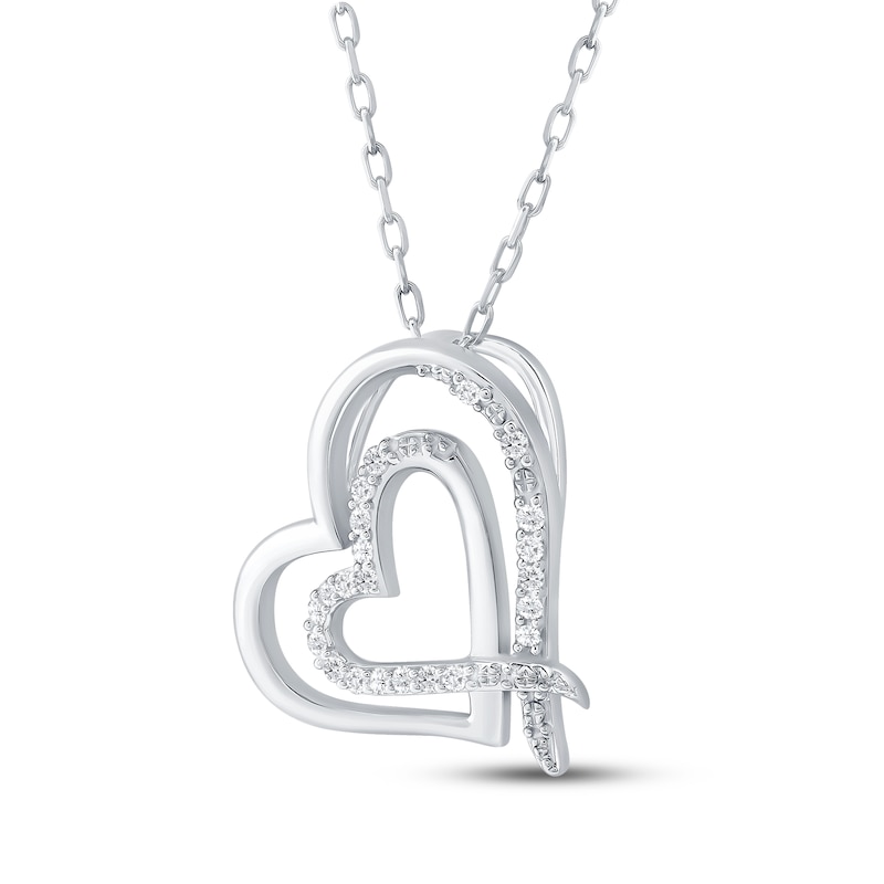 Diamond Tilted Double Heart Necklace 1/10 ct tw Sterling Silver 18"