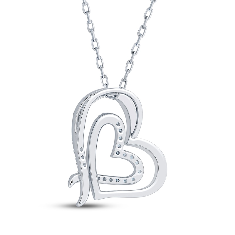 Diamond Tilted Double Heart Necklace 1/10 ct tw Sterling Silver 18"