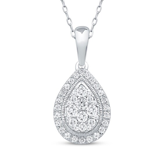 Multi-Diamond Teardrop-Shaped Necklace 1/2 ct tw 10K White Gold 18"