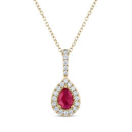 Greenland Rubies Collection Pear-Shaped Natural Ruby & Lab-Created Diamond Necklace 1/5 ct tw 14K Yellow Gold 18&quot;