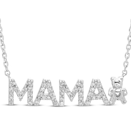 Diamond &quot;Mama&quot; Bear Necklace 1/6 ct tw Sterling Silver 18&quot;