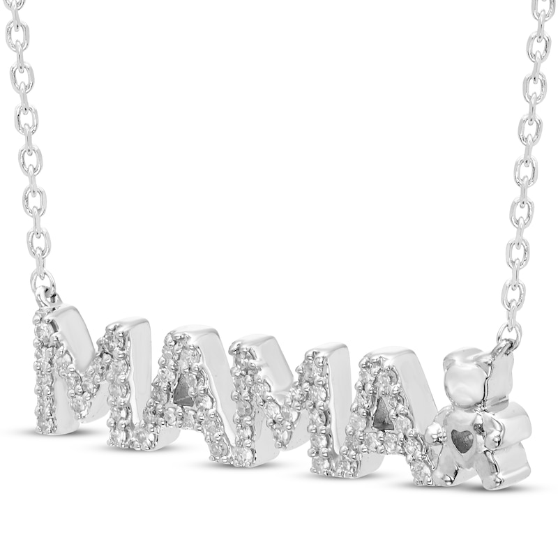 Main Image 2 of Diamond &quot;Mama&quot; Bear Necklace 1/6 ct tw Sterling Silver 18&quot;