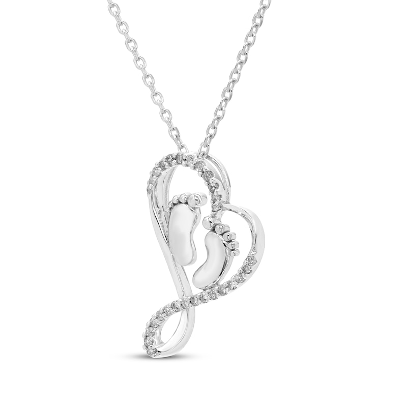 Main Image 2 of Diamond Baby Feet Heart Necklace 1/10 ct tw Sterling Silver 18&quot;