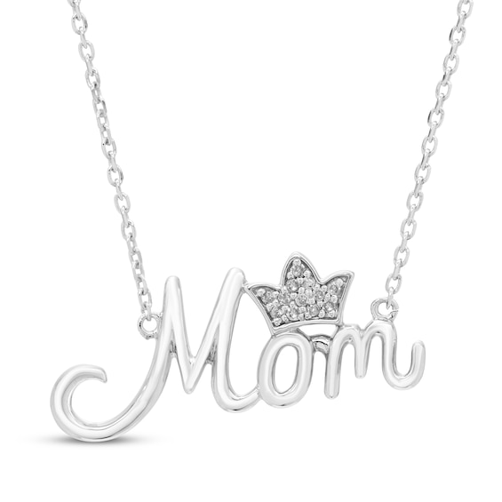 Diamond "Mom" with Crown Necklace 1/20 ct tw Sterling Silver 18"