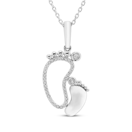 Diamond Parent & Baby Feet Necklace 1/10 ct tw Sterling Silver 18"