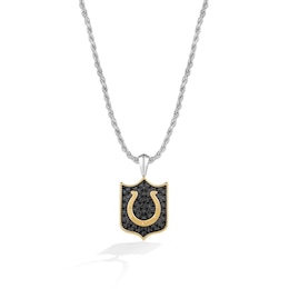 True Fans Indianapolis Colts 3/8 CT. T.W. Black Diamond and Enamel Reversible Shield Necklace in 10K Yellow Gold & Sterling Silver