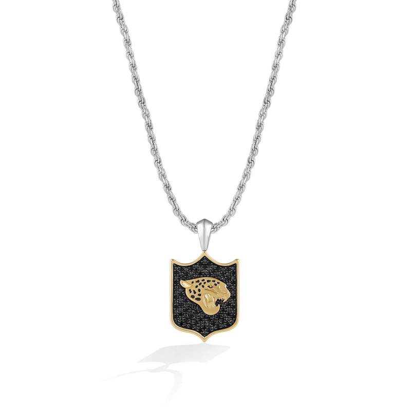 Main Image 1 of True Fans Jacksonville Jaguars 3/8 CT. T.W. Black Diamond and Enamel Reversible Shield Necklace in 10K Yellow Gold & Sterling Silver