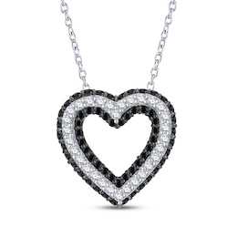 Black & White Diamond Open Heart Necklace 1/2 ct tw Sterling Silver 18&quot;