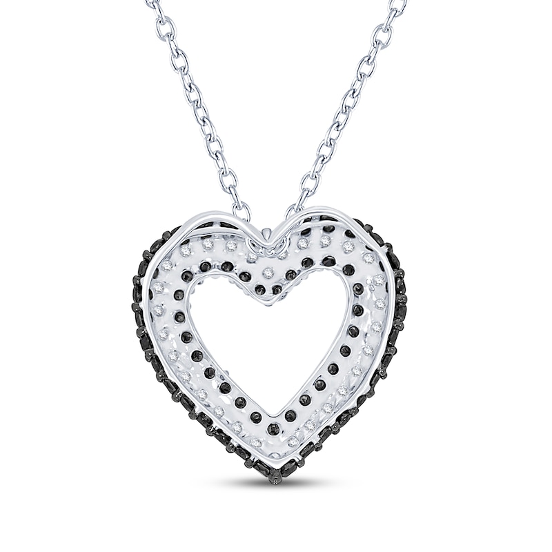 Main Image 3 of Black & White Diamond Open Heart Necklace 1/2 ct tw Sterling Silver 18&quot;