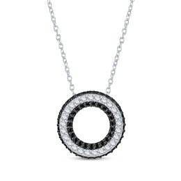 Black & White Diamond Open Circle Necklace 1/2 ct tw Sterling Silver 18&quot;