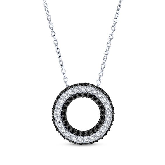 Black & White Diamond Open Circle Necklace 1/2 ct tw Sterling Silver 18"