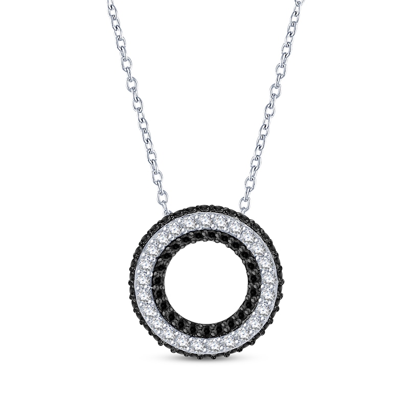 Main Image 1 of Black & White Diamond Open Circle Necklace 1/2 ct tw Sterling Silver 18&quot;