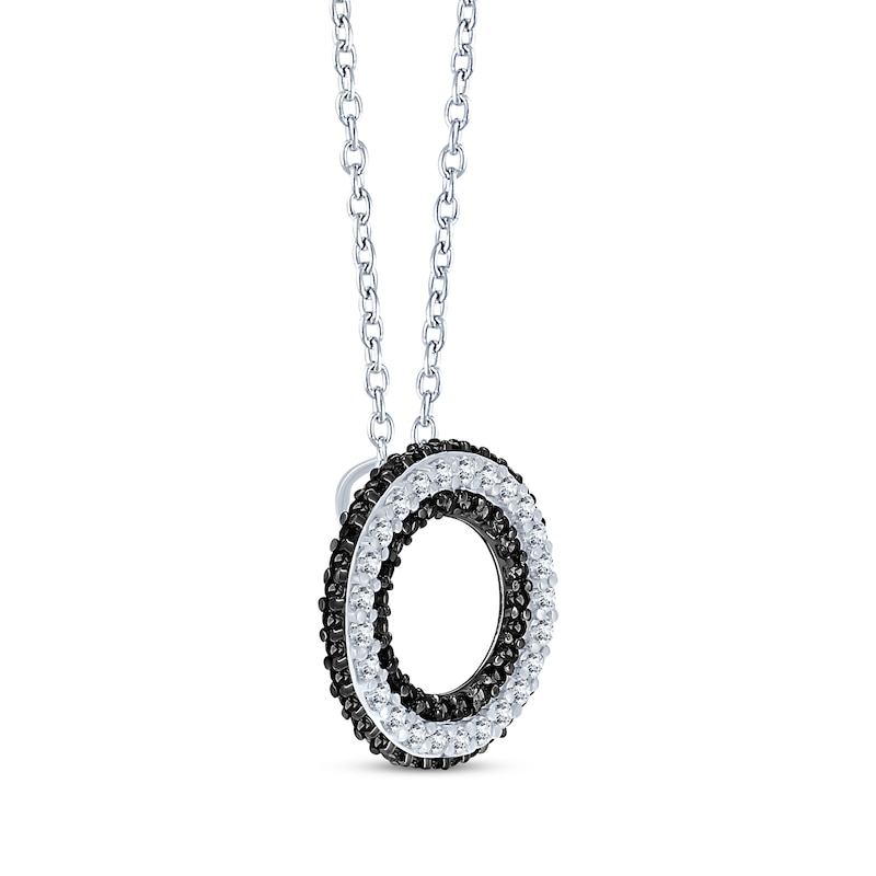 Main Image 2 of Black & White Diamond Open Circle Necklace 1/2 ct tw Sterling Silver 18&quot;