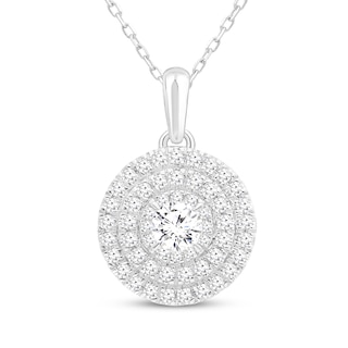 Diamond Triple Halo Necklace 1/2 ct tw 10K White Gold 18