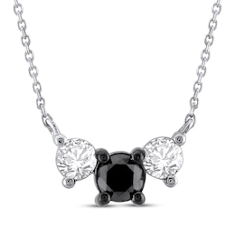 Black & White Diamond Three-Stone Necklace 1/2 ct tw 10K White Gold 18&quot;