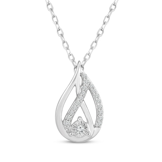 Love Ignited Diamond Flame Slide Necklace 1/20 ct tw Sterling Silver 18"