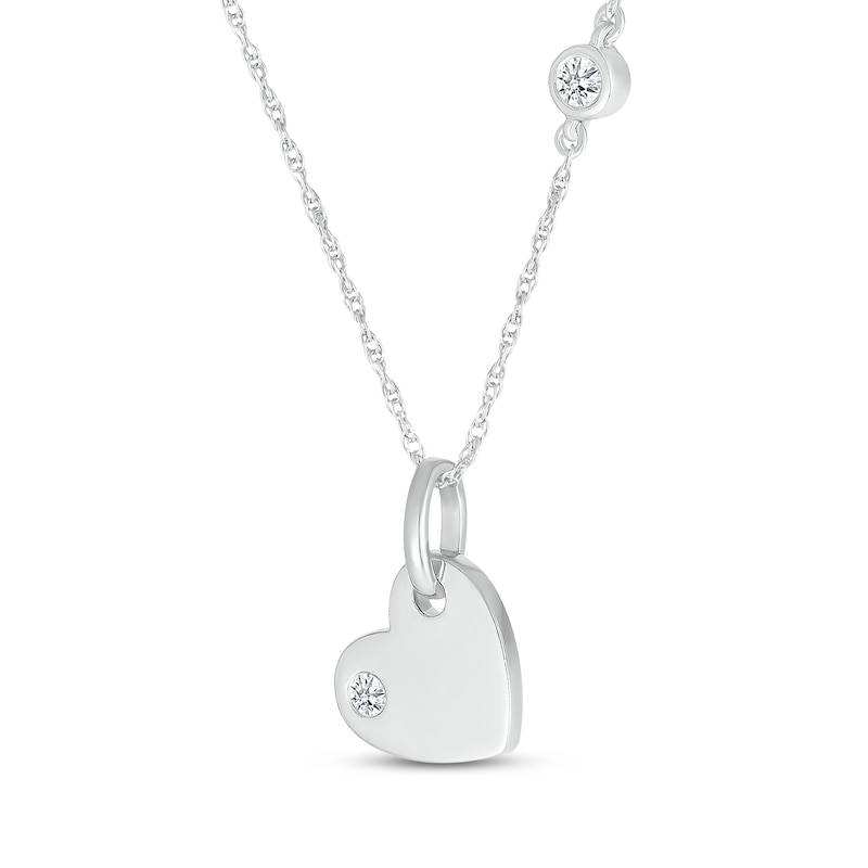 Main Image 2 of Diamond Bezel Station Heart Necklace 1/15 ct tw Sterling Silver 18&quot;