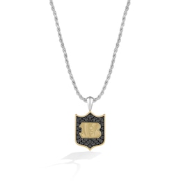 True Fans Cincinnati Bengals 3/8 CT. T.W. Black Diamond and Enamel Reversible Shield Necklace in 10K Yellow Gold & Sterling Silver