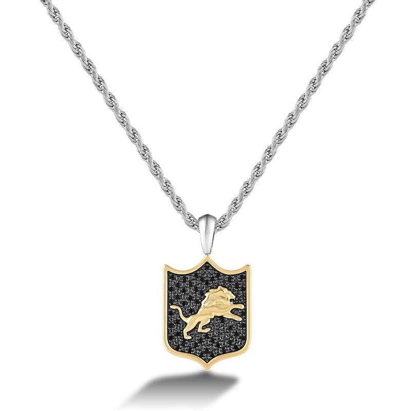 True Fans Detroit Lions 3/8 CT. T.W. Black Diamond and Enamel Reversible Shield Necklace in 10K Yellow Gold & Sterling Silver