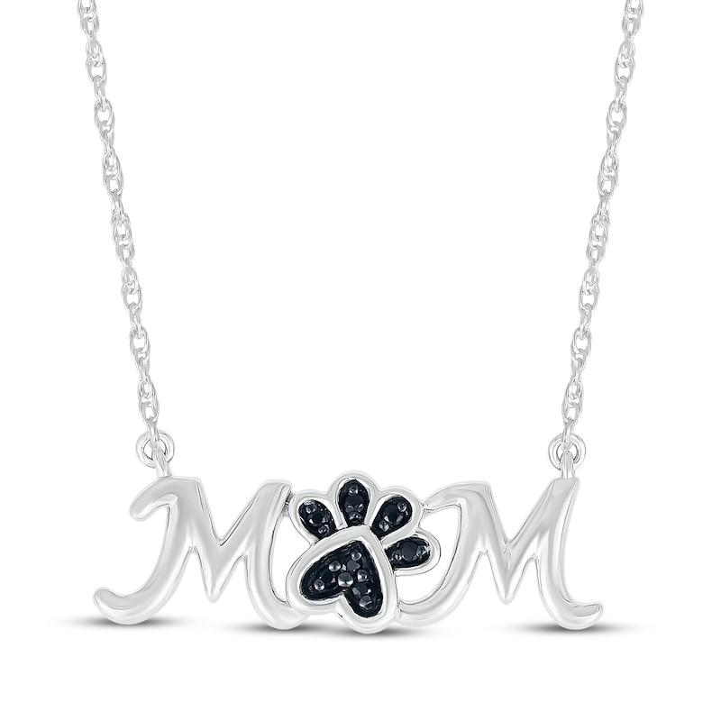 Main Image 1 of Black Diamond Accent &quot;Mom&quot; Paw Print Necklace Sterling Silver 18&quot;