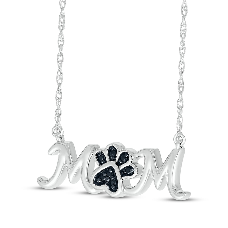 Main Image 2 of Black Diamond Accent &quot;Mom&quot; Paw Print Necklace Sterling Silver 18&quot;