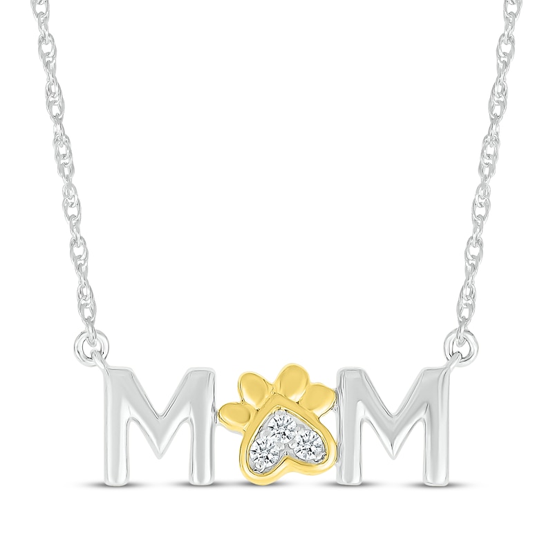 Main Image 1 of Diamond Accent &quot;Mom&quot; Paw Print Necklace Sterling Silver & 10K Yellow Gold 18&quot;