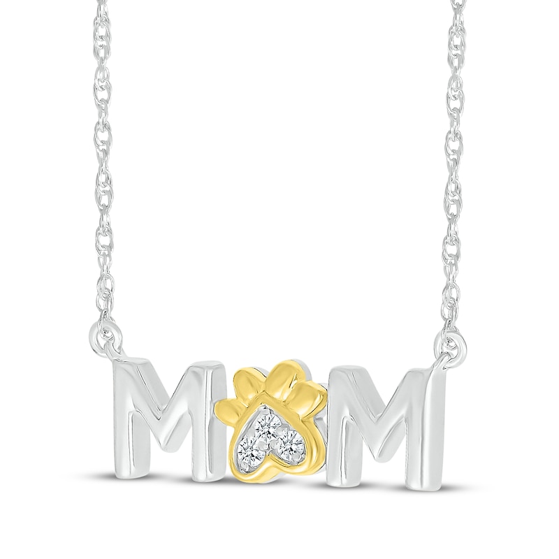 Main Image 2 of Diamond Accent &quot;Mom&quot; Paw Print Necklace Sterling Silver & 10K Yellow Gold 18&quot;