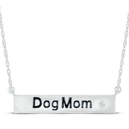 Diamond Accent &quot;Dog Mom&quot; Bar Necklace Sterling Silver 18&quot;