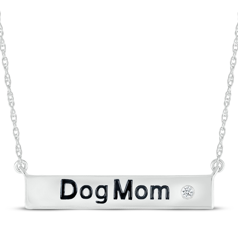 Main Image 1 of Diamond Accent &quot;Dog Mom&quot; Bar Necklace Sterling Silver 18&quot;