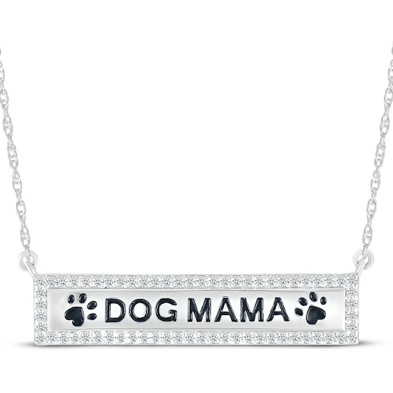 Diamond "Dog Mama" Bar Necklace 1/10 ct tw Sterling Silver 18"