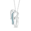 Thumbnail Image 1 of Blue & White Diamond Double Heart Vertical Necklace 1/8 ct tw Sterling Silver 18"