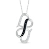 Thumbnail Image 1 of Black & White Diamond Double Heart Vertical Necklace 1/8 ct tw Sterling Silver 18&quot;