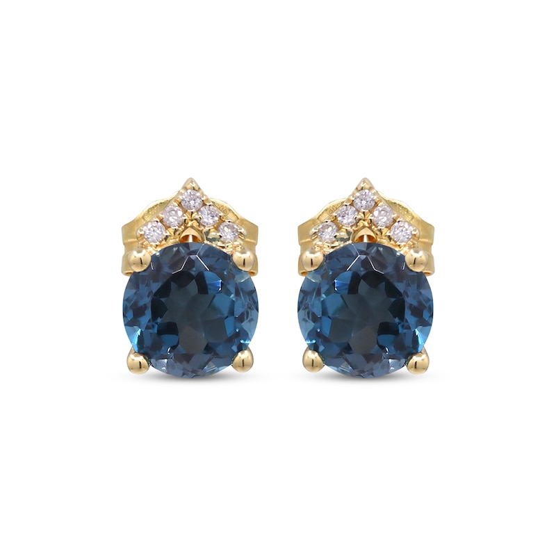 Main Image 2 of London Blue Topaz & Diamond Stud Earrings 1/20 ct tw 10K Yellow Gold