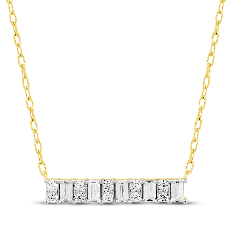 Main Image 1 of Baguette & Round-Cut Diamond Bar Necklace 1/4 ct tw 10K Yellow Gold 17.5&quot;