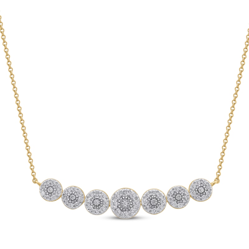 Main Image 1 of Multi-Diamond Circles Curved Bar Necklace 1/2 ct tw 10K Yellow Gold 18&quot;