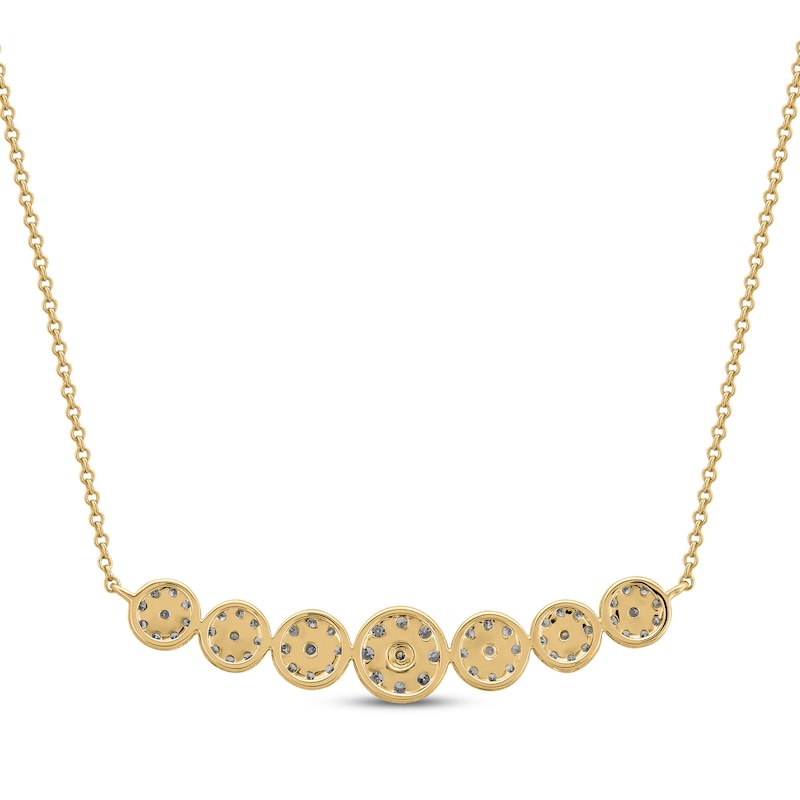 Main Image 3 of Multi-Diamond Circles Curved Bar Necklace 1/2 ct tw 10K Yellow Gold 18&quot;