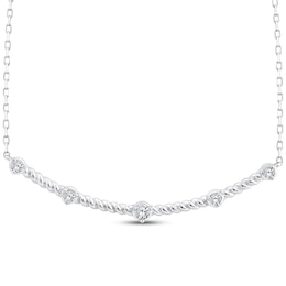 Threads of Love Diamond Station Smile Necklace 1/6 ct tw 10K White Gold 19.75&quot;