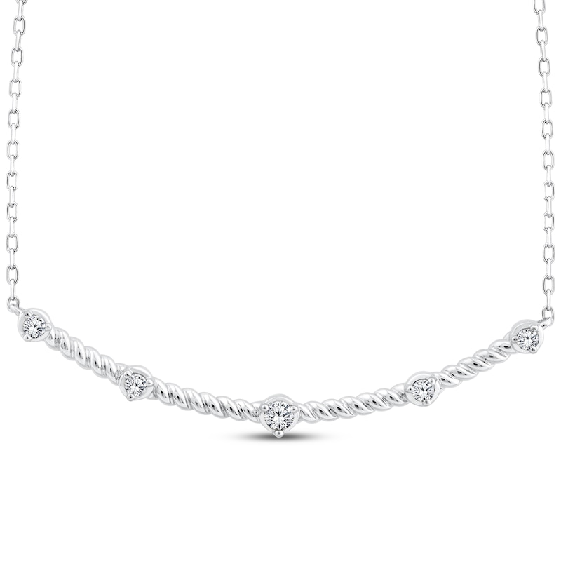 Threads of Love Diamond Station Smile Necklace 1/6 ct tw 10K White Gold 19.75"